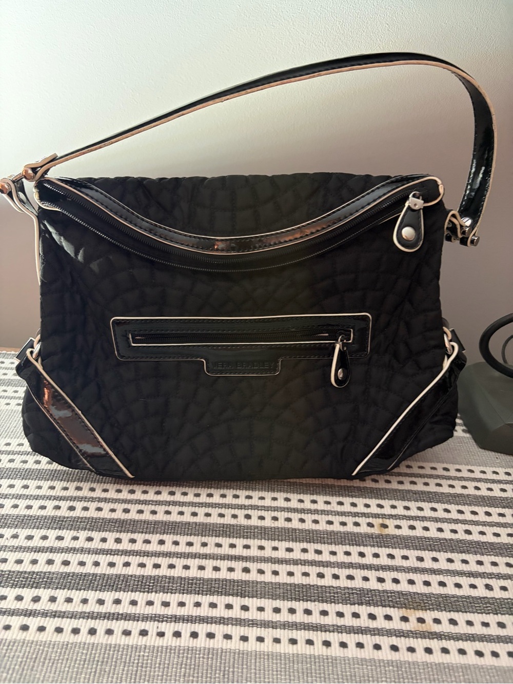 Vera Bradley Black Quilted Shoulder Bag with Patent Trim